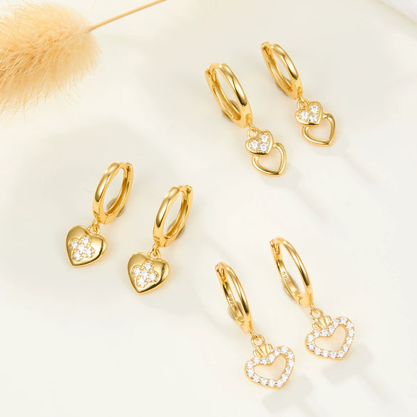 Wholesale S925 Sterling Silver Heart Shape Four Leaf Clover Zircon Inlaid Women's Earrings