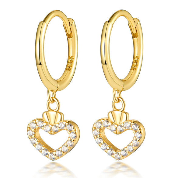 Wholesale S925 Sterling Silver Heart Shape Four Leaf Clover Zircon Inlaid Women's Earrings