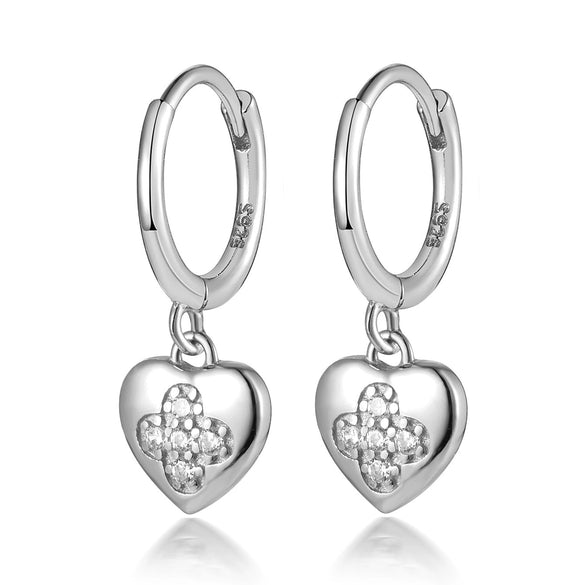 Wholesale S925 Sterling Silver Heart Shape Four Leaf Clover Zircon Inlaid Women's Earrings