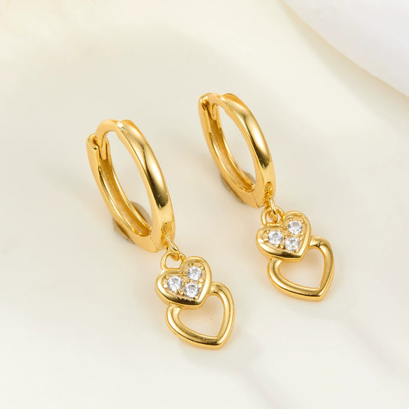 Wholesale S925 Sterling Silver Heart Shape Four Leaf Clover Zircon Inlaid Women's Earrings