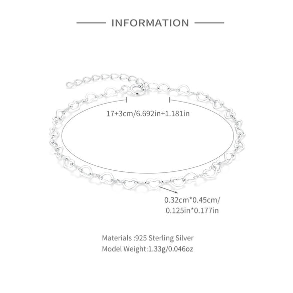 Wholesale S925 Sterling Silver Heart Shaped Chain Women's Diy Bracelet Bright Silver Plated