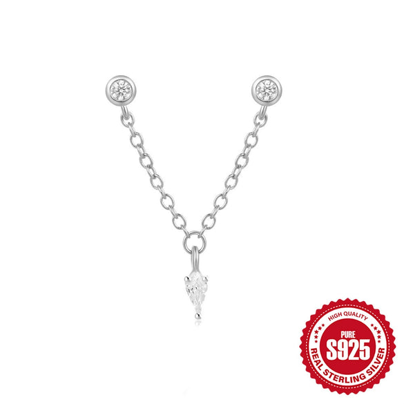 Wholesale S925 Sterling Silver Heart Shaped Diamond Embedded Chain Tassel Earrings For Women With Geometric Design