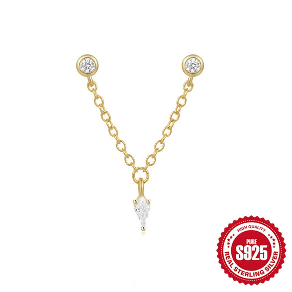 Wholesale S925 Sterling Silver Heart Shaped Diamond Embedded Chain Tassel Earrings For Women With Geometric Design