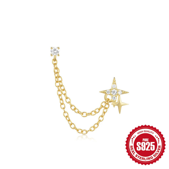Wholesale S925 Sterling Silver Heart Shaped Diamond Embedded Chain Tassel Earrings For Women With Geometric Design