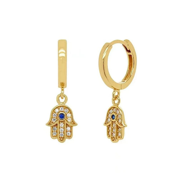 Wholesale S925 Sterling Silver Heart Shaped Earrings With Palm And Devil's Eye Design Inlaid With Diamond Like Zircon Fashion Creative Stylish Cold Style