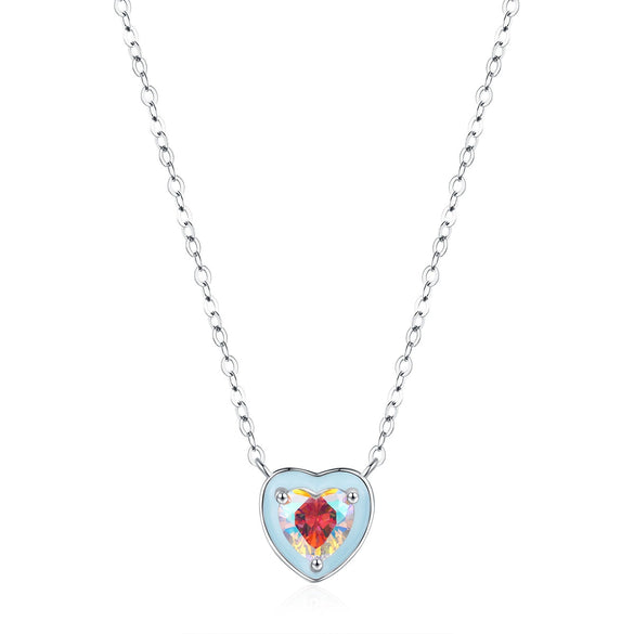 Wholesale S925 Sterling Silver Heart Shaped Epoxy Inlaid Zircon Clavicle Chain Necklace For Women
