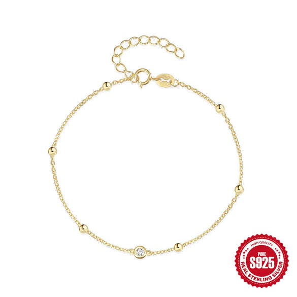 Wholesale S925 Sterling Silver Heart Shaped Glossy Bean Chain Inlaid Zircon Simple Stacked Classic All Match Women's Bracelet