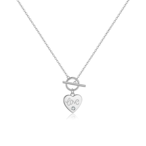 Wholesale S925 Sterling Silver Heart Shaped Necklace With Ot Buckle And English Letter Love Design Set With Diamonds For Women
