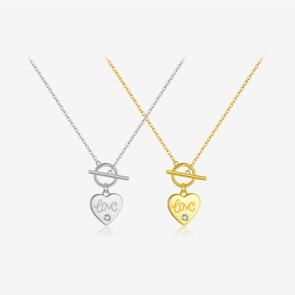 Wholesale S925 Sterling Silver Heart Shaped Necklace With Ot Buckle And English Letter Love Design Set With Diamonds For Women