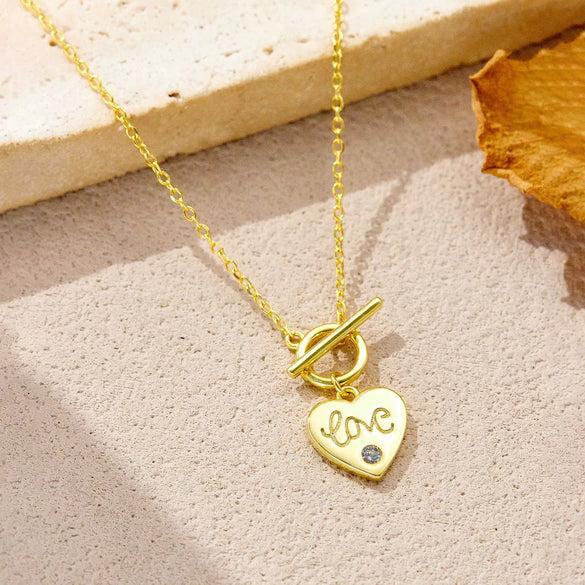Wholesale S925 Sterling Silver Heart Shaped Necklace With Ot Buckle And English Letter Love Design Set With Diamonds For Women