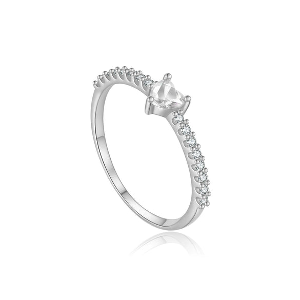 Wholesale S925 Sterling Silver Heart Shaped Ring For Women With Zircon Inlay And Electroplating