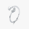 Wholesale S925 Sterling Silver Heart Shaped Women's Adjustable Opening Ring With Seiko Design