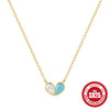 Wholesale S925 Sterling Silver Heart Shaped Zircon And Turquoise Double Color Matching Clavicle Chain Necklace For Women With Electroplating Process