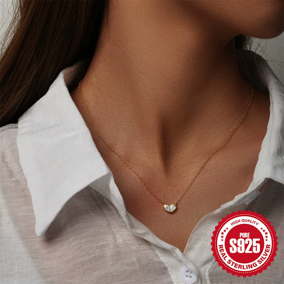 Wholesale S925 Sterling Silver Heart Shaped Zircon And Turquoise Double Color Matching Clavicle Chain Necklace For Women With Electroplating Process