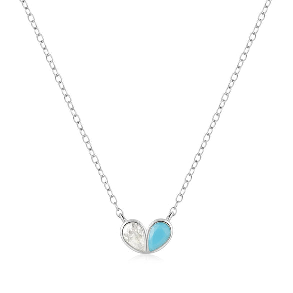 Wholesale S925 Sterling Silver Heart Shaped Zircon Double Color Matching Clavicle Chain Necklace For Women