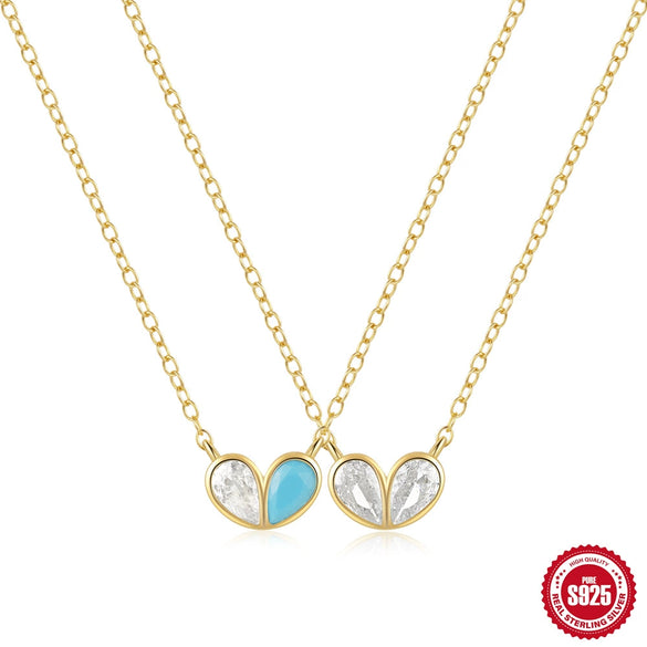 Wholesale S925 Sterling Silver Heart Shaped Zircon Double Color Matching Clavicle Chain Necklace For Women