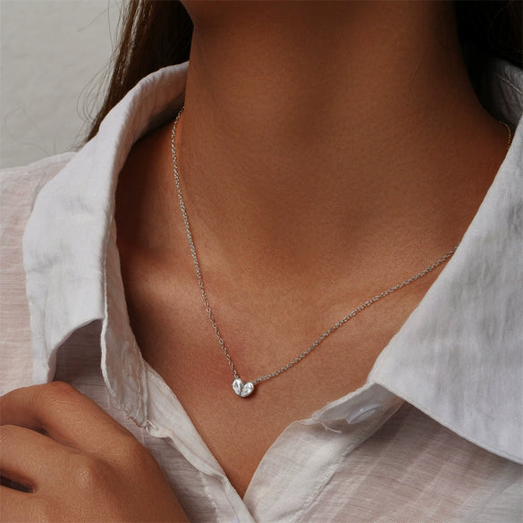 Wholesale S925 Sterling Silver Heart Shaped Zircon Double Color Matching Clavicle Chain Necklace For Women