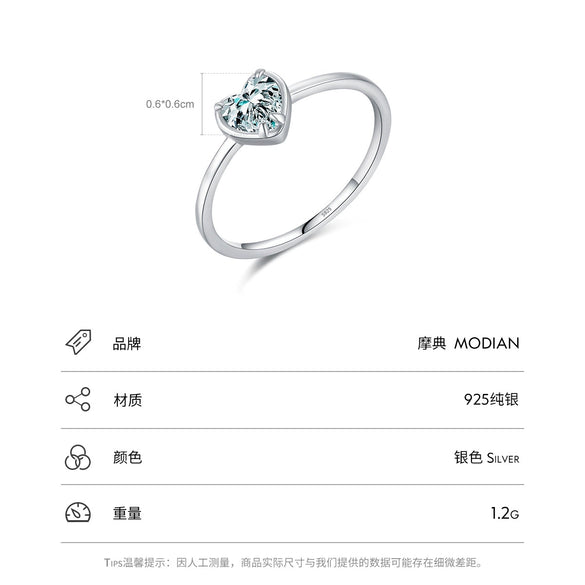Wholesale S925 Sterling Silver Heart Shaped Zircon Inlaid Ring For Women Light Luxury Sweet Style