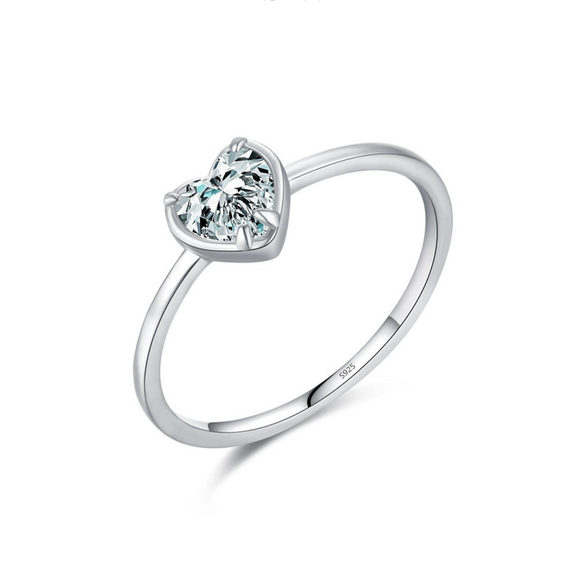 Wholesale S925 Sterling Silver Heart Shaped Zircon Inlaid Ring For Women Light Luxury Sweet Style