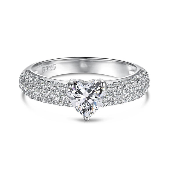 Wholesale S925 Sterling Silver Heart Shaped Zircon Ring For Women Sweet Style Electroplated