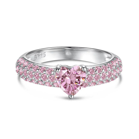 Wholesale S925 Sterling Silver Heart Shaped Zircon Ring For Women Sweet Style Electroplated