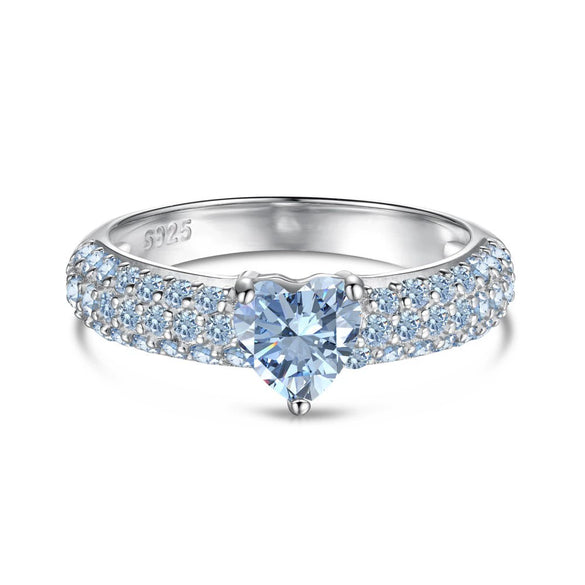 Wholesale S925 Sterling Silver Heart Shaped Zircon Ring For Women Sweet Style Electroplated