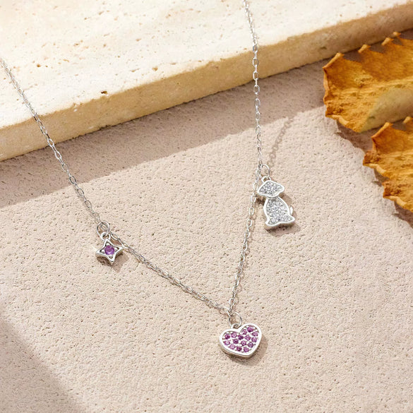 Wholesale S925 Sterling Silver Heart Star Puppy Pendant Necklace With Electroplating For Women