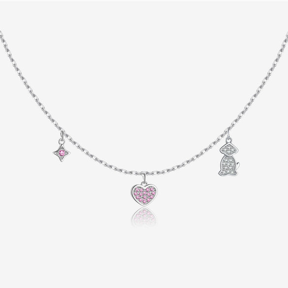 Wholesale S925 Sterling Silver Heart Star Puppy Pendant Necklace With Electroplating For Women
