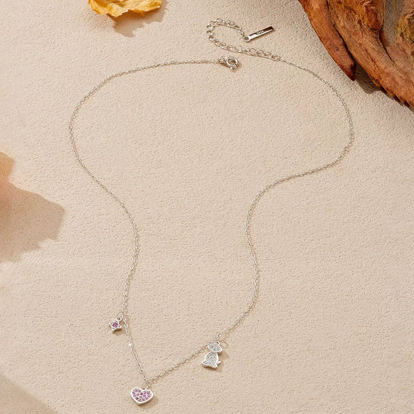 Wholesale S925 Sterling Silver Heart Star Puppy Pendant Necklace With Electroplating For Women