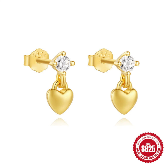 Wholesale S925 Sterling Silver Heart Water Drop Earrings With Geometric Pattern And Zirconia Processing