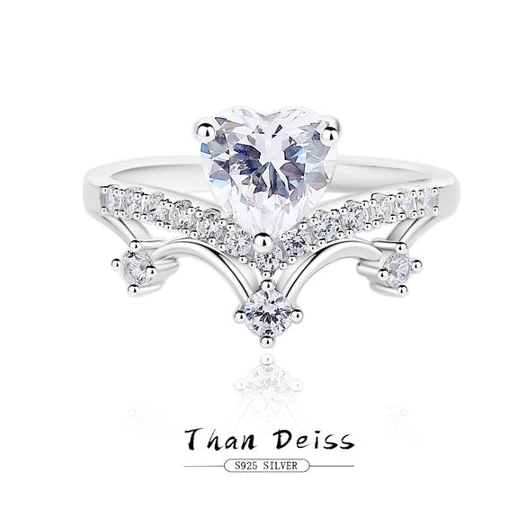 Wholesale S925 Sterling Silver Heartshaped Crown Ring For Women With Diamond Design