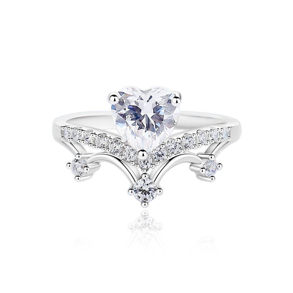 Wholesale S925 Sterling Silver Heartshaped Crown Ring For Women With Diamond Design
