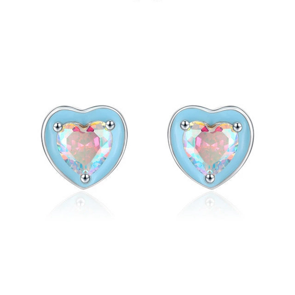 Wholesale S925 Sterling Silver Heartshaped Inlaid Colorful Zircon Sweet Women's Earrings