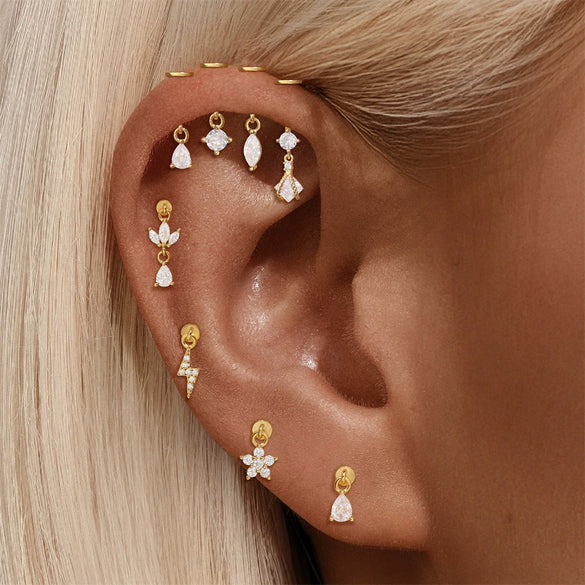 Wholesale S925 Sterling Silver Heartshaped Lightning Butterfly Zircon Tassel Flat Head Cartilage Piercing Earrings