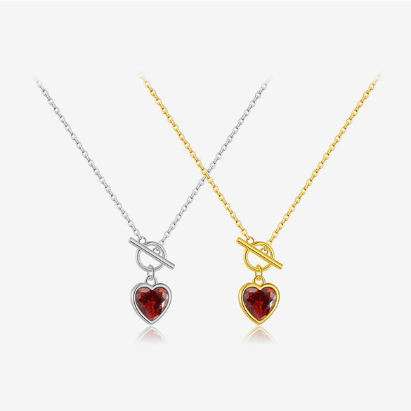 Wholesale S925 Sterling Silver Heartshaped Lucky Stone Necklace With Fashion Ot Buckle And Retro Design Electroplated With Platinum Or 18K Gold For Women
