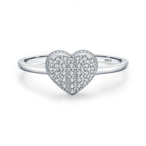 Wholesale S925 Sterling Silver Heartshaped Microinlay Small Fresh Sweet Women's Love Ring Jewelry