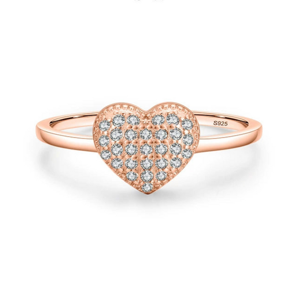 Wholesale S925 Sterling Silver Heartshaped Microinlay Small Fresh Sweet Women's Love Ring Jewelry