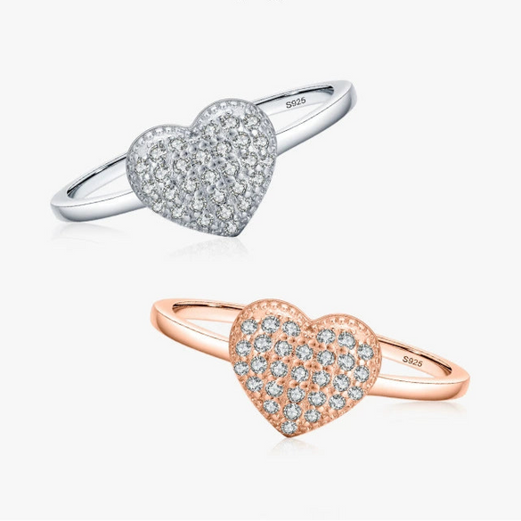Wholesale S925 Sterling Silver Heartshaped Microinlay Small Fresh Sweet Women's Love Ring Jewelry