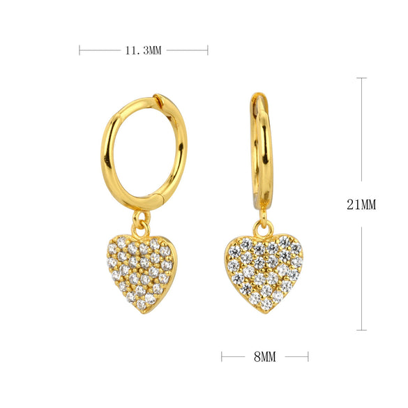 Wholesale S925 Sterling Silver Heartshaped Sweet Style Earrings Plated Real Gold Colorretaining Jewelry
