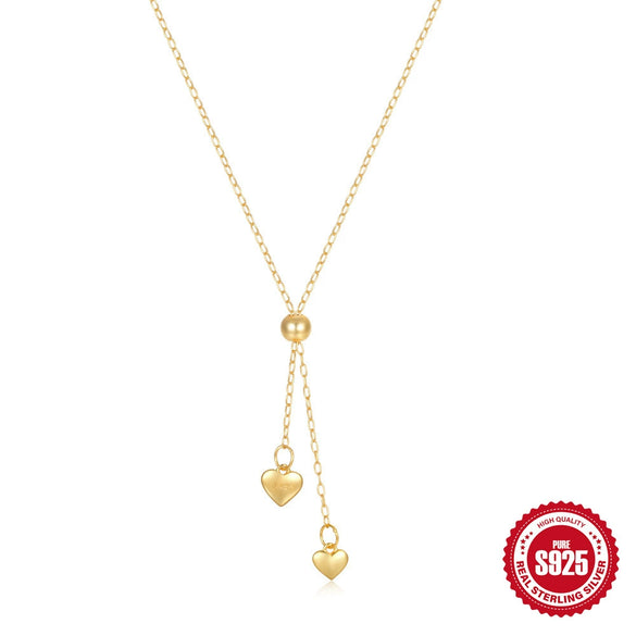 Wholesale S925 Sterling Silver Heartshaped Tassel Long Adjustable Love Collarbone Necklace With Electroplating For Women