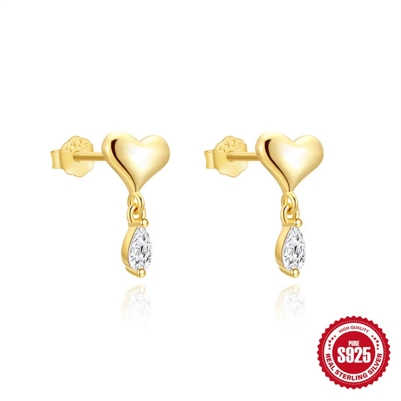 Wholesale S925 Sterling Silver Heartshaped Zircon Pendant Earrings For Women Geometric Pattern Fashion Metal Design