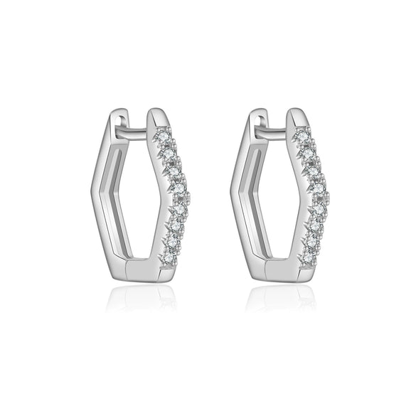 Wholesale S925 Sterling Silver Hexagonal Electroplated Platinum 18K Gold Zircon Earrings Retro Classic Style