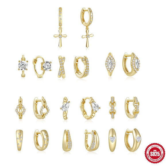 Wholesale S925 Sterling Silver Hollow Geometric Double Layer Cross Water Drop Heart Shaped Inlaid Zircon Earrings For Women