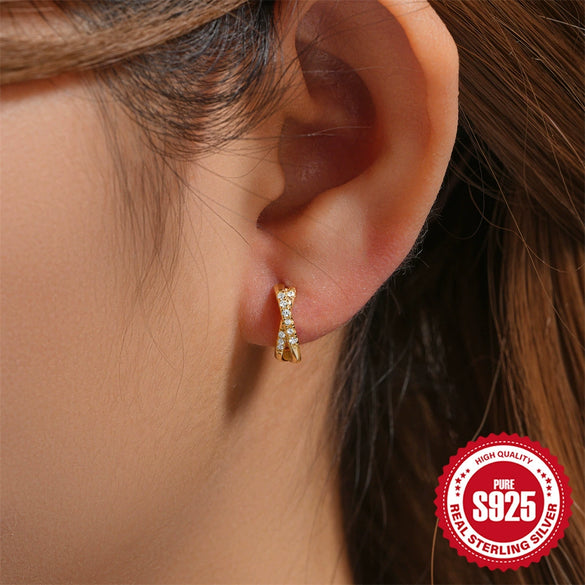 Wholesale S925 Sterling Silver Hollow Geometric Double Layer Cross Water Drop Heart Shaped Inlaid Zircon Earrings For Women