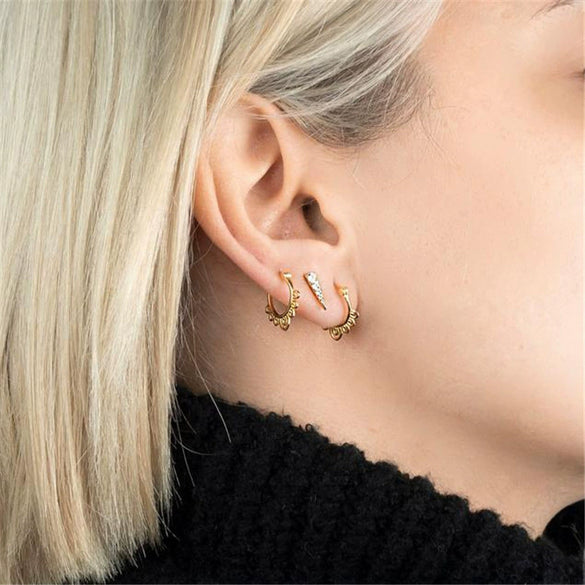Wholesale S925 Sterling Silver Hollow Geometric Pattern Earrings With Creative Ear Buckle And Electroplating Treatment For Women