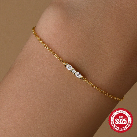 Wholesale S925 Sterling Silver Horse Eye Stitching Zircon Geometric Minimalist Women's Fashion Bracelet With Real Gold Plating Electroplating Treatment