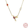 Wholesale S925 Sterling Silver Hummingbird Necklace With Red Ginger Chalcedony Pearl Geometric Style Electroplating Design Women's O Chain Clavicle Chain