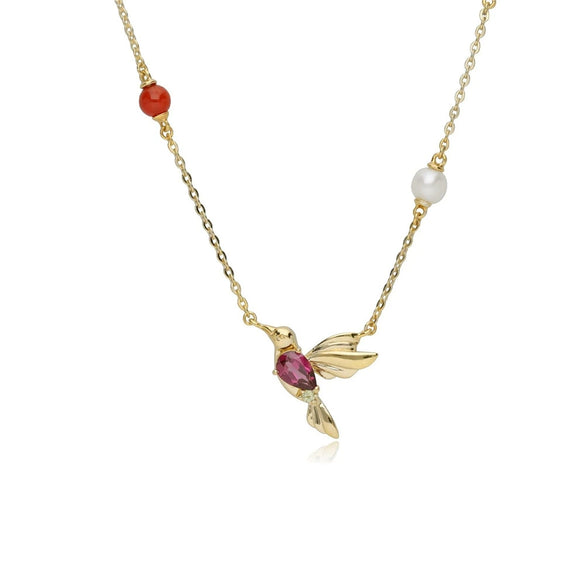 Wholesale S925 Sterling Silver Hummingbird Necklace With Red Ginger Chalcedony Pearl Geometric Style Electroplating Design Women's O Chain Clavicle Chain