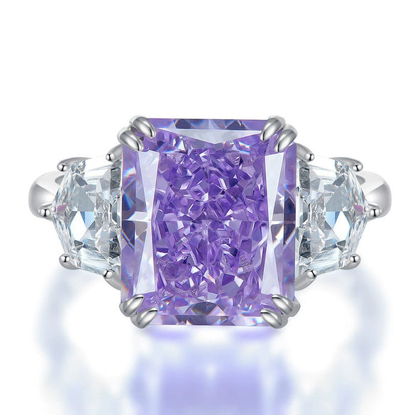 Wholesale S925 Sterling Silver Ice Flower Cut Geometric Square Ring With High Carbon Diamond For Women Electroplated