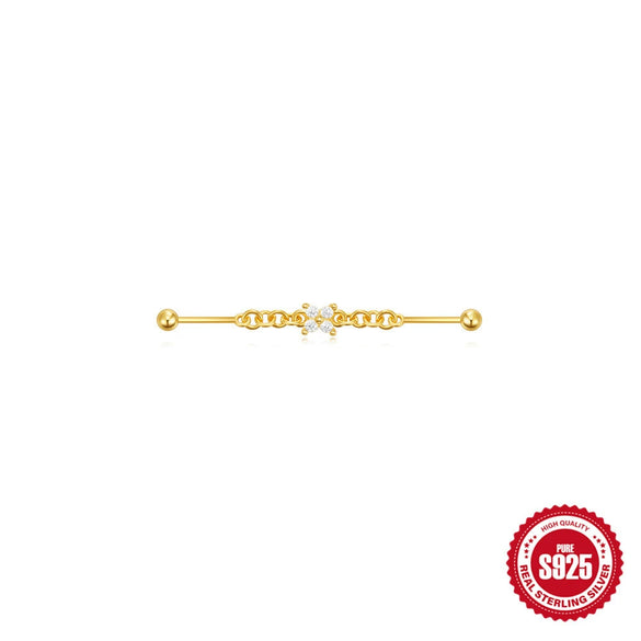 Wholesale S925 Sterling Silver Industrial Barbell Puncture With Star Moon Element Chain Geometric Design Electroplating Treatment For Women